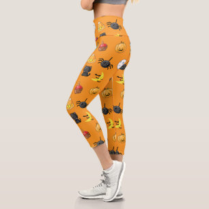 Cute Halloween Pattern with orange background Capri Leggings