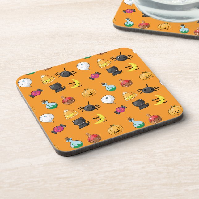 Cute Halloween Pattern with orange background Coaster (Left Side)