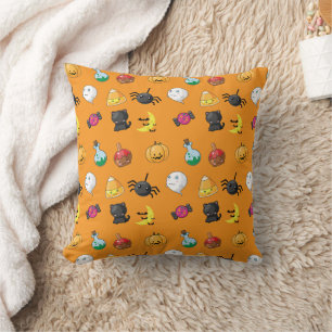 Cute Halloween Pattern with orange background Cushion
