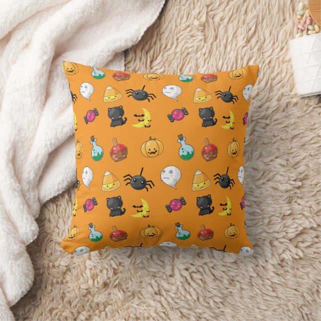 Cute Halloween Pattern with orange background Cushion (Blanket)