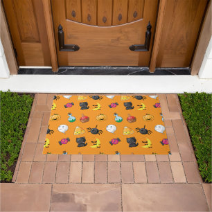 Cute Halloween Pattern with orange background Doormat