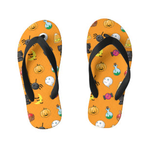 Cute Halloween Pattern with orange background Kid's Thongs