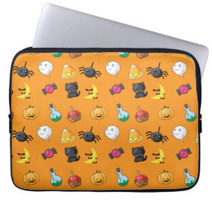 Cute Halloween Pattern with orange background Laptop Sleeve