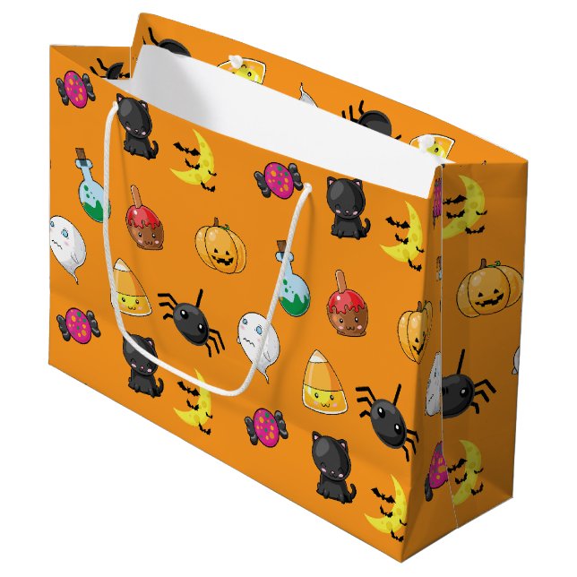 Cute Halloween Pattern with orange background Large Gift Bag (Front Angled)
