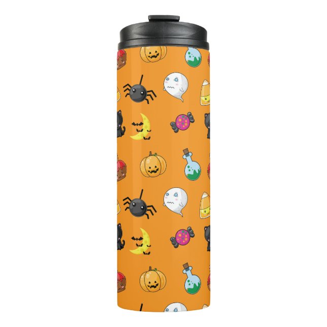 Cute Halloween Pattern with orange background Thermal Tumbler (Front)