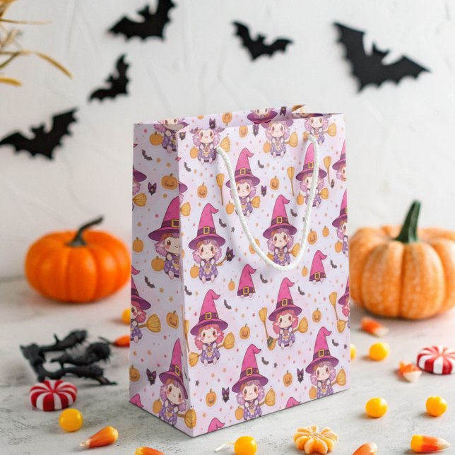 Cute Halloween Pattern with Pumpkins and witch  Large Gift Bag (Creator Uploaded)