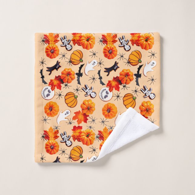 Cute Halloween Pattern with Pumpkins, Ghosts Wash Cloth (Wash Cloth)