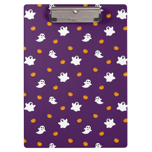 Cute Halloween Pattern with Purple Background Clipboard (Front)