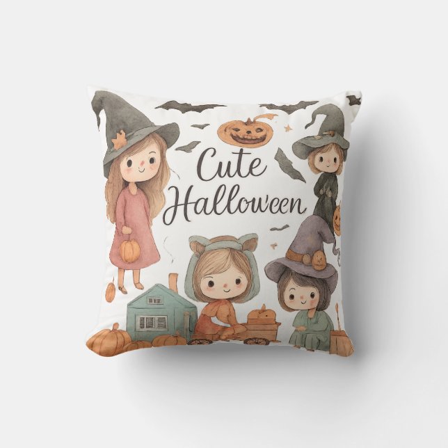 Cute Halloween Pillow – Bear Witch Mummy Cartoon D (Front)
