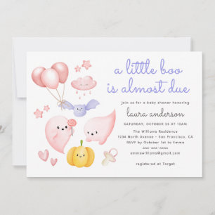Cute Halloween Pink Ghost A Little Boo Baby Shower Invitation