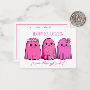 Cute Halloween Pink Girl Ghosts with Flowers Card