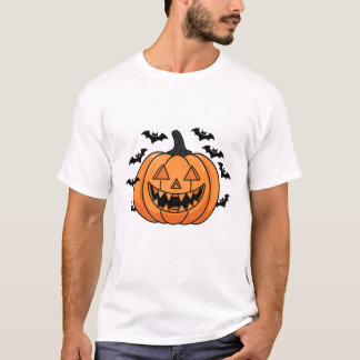 Cute Halloween Pumpkin & Bats  T-Shirt