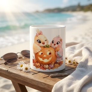 Cute Halloween Pumpkin Bird Friends Mug