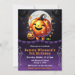Cute Halloween Pumpkin Birthday Party Invitation