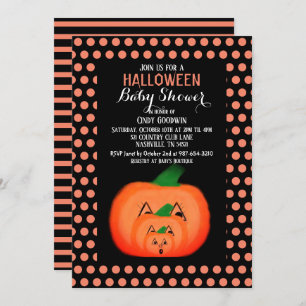 Cute Halloween Pumpkin Black Orange Baby Shower Invitation