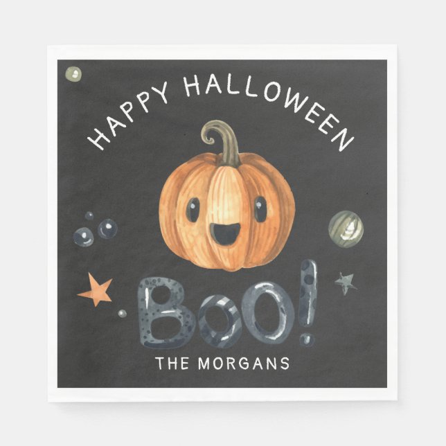 Cute halloween pumpkin boo script party napkin (Front)