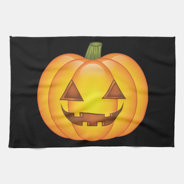 Cute Halloween Pumpkin Cartoon Illustration Tea Towel (Horizontal)