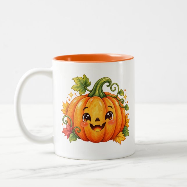 Cute Halloween Pumpkin Coffee Mug | Whimsical Fall (Left)