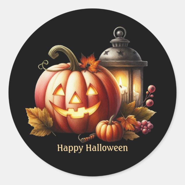 Cute Halloween pumpkin customisable Classic Round Sticker (Front)