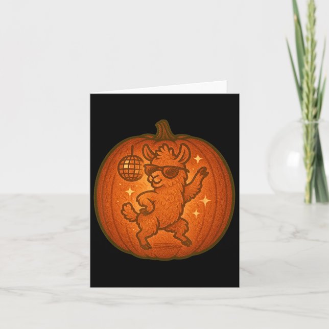Cute Halloween Pumpkin Dancing Llama Spooky Fall S Card (Front)
