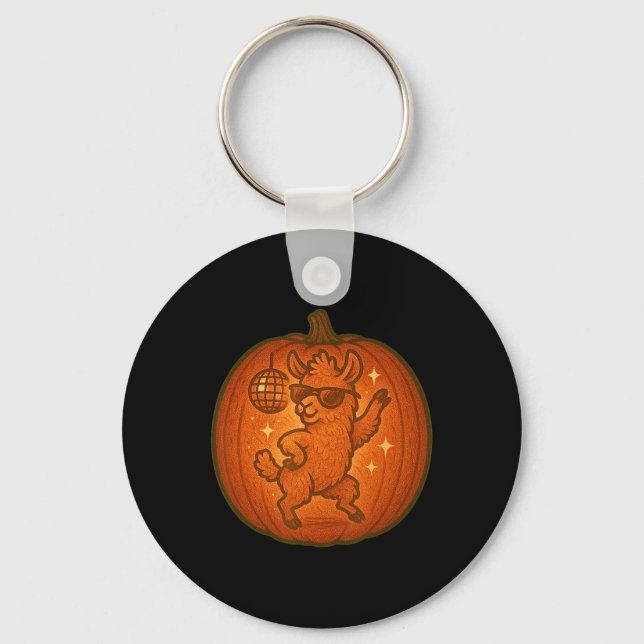 Cute Halloween Pumpkin Dancing Llama Spooky Fall S Key Ring (Front)