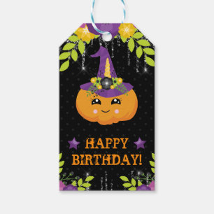 Cute Halloween Pumpkin Floral Birthday Gift Tags