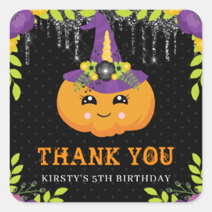 Cute Halloween Pumpkin Floral Birthday Square Sticker