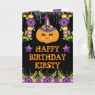 Cute Halloween Pumpkin Floral Happy Birthday Card