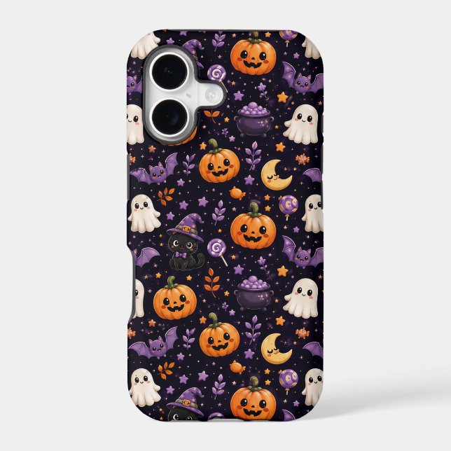 Cute Halloween Pumpkin Ghost Cat Bat Pattern Art (Back)
