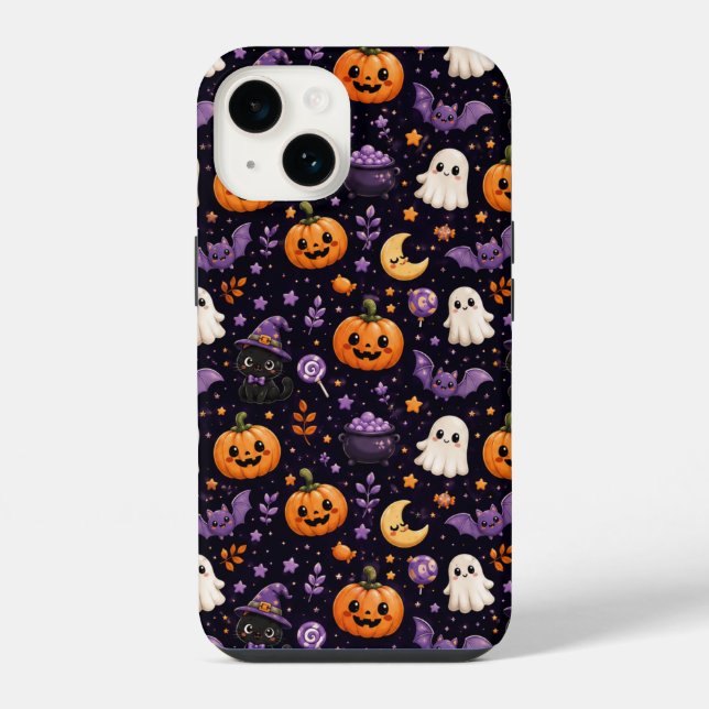 Cute Halloween Pumpkin Ghost Cat Bat Pattern Art iPhone Case (Back)