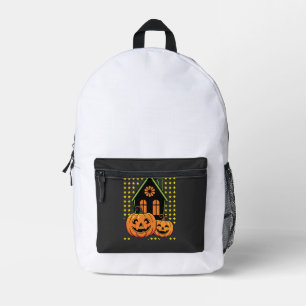 Cute Halloween Pumpkin Haunted House Star Printed Backpack