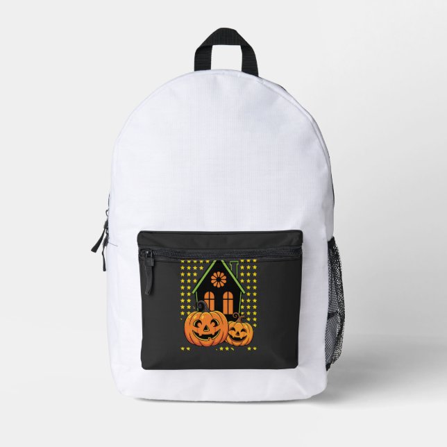 Cute Halloween Pumpkin Haunted House Star Printed Backpack (Front)