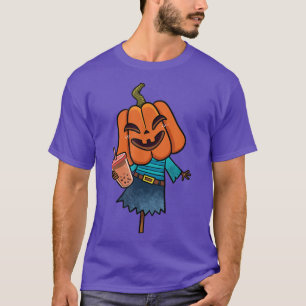 Cute Halloween Pumpkin head scarecrow drinking bob T-Shirt
