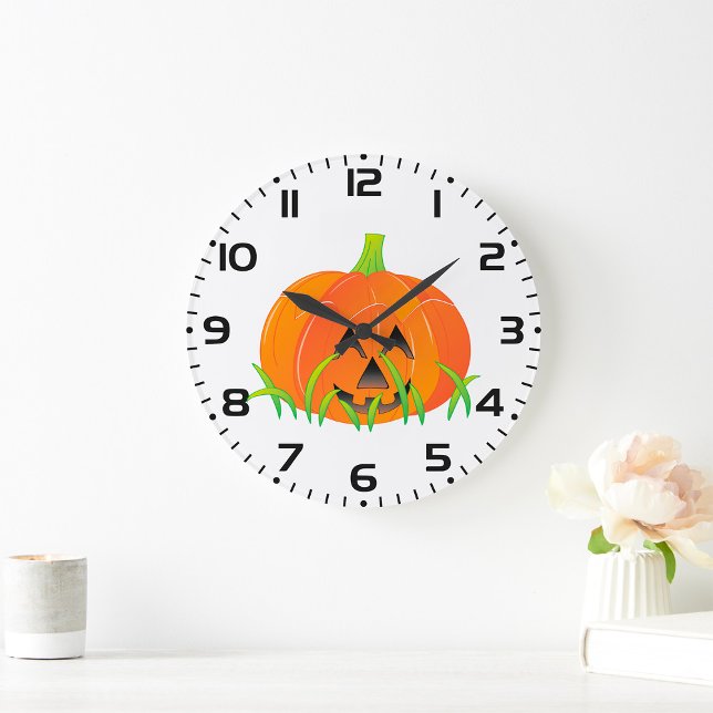 Cute Halloween Pumpkin Jack-O-Lantern Large Clock (Creator Uploaded)