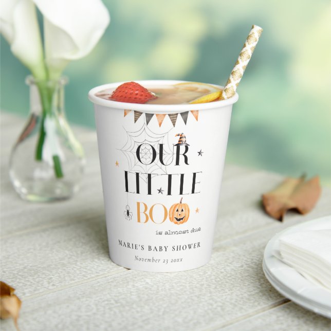 Cute Halloween Pumpkin Little Boo Baby Shower Paper Cups (Insitu)