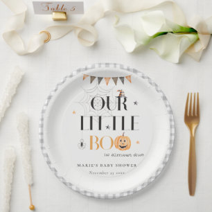 Cute Halloween Pumpkin Little Boo Baby Shower Paper Plate