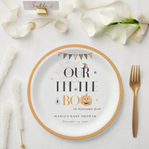 Cute Halloween Pumpkin Little Boo Baby Shower Paper Plate