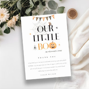 Cute Halloween Pumpkin Little Boo Baby Shower Thank You Card