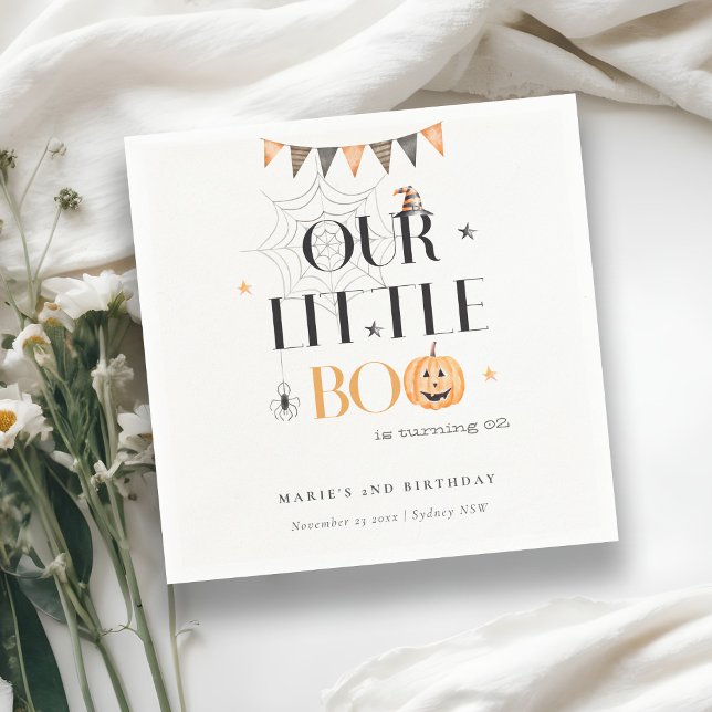 Cute Halloween Pumpkin Little Boo Kids Birthday Napkin (Creator Uploaded)