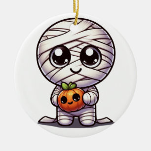 Cute Halloween pumpkin/mummy Ceramic Ornament