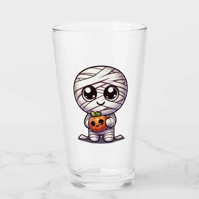 Cute Halloween pumpkin/mummy  Glass (Front)