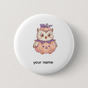 Cute Halloween Pumpkin Owl Personalised  6 Cm Round Badge