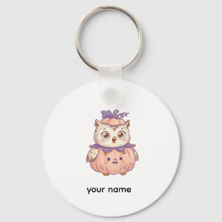 Cute Halloween Pumpkin Owl Personalised Key Ring