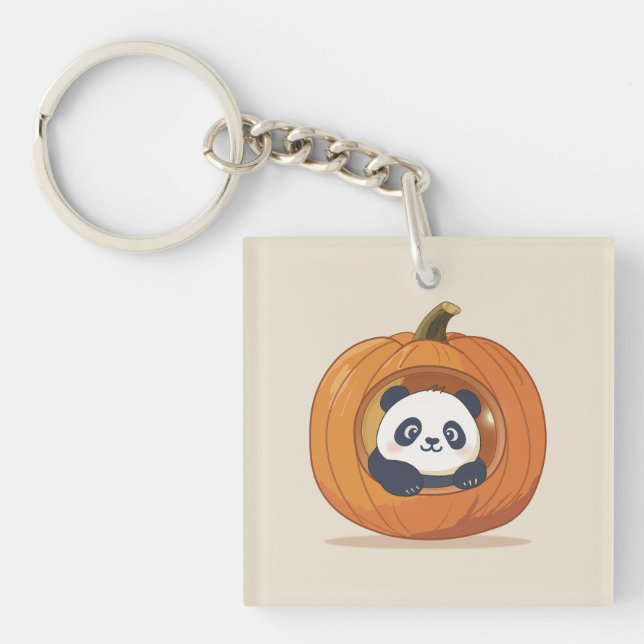 Cute Halloween Pumpkin Panda Key Ring (Front)