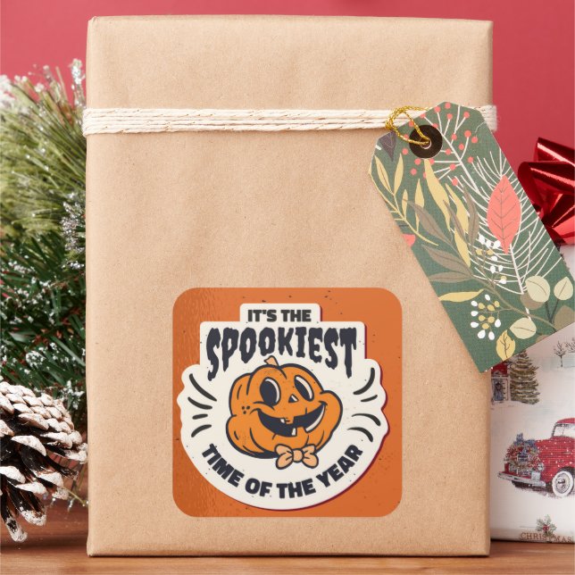 Cute Halloween Pumpkin Square Sticker (Holiday)