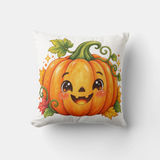 Cute Halloween Pumpkin Throw Pillow | Whimsical Fa