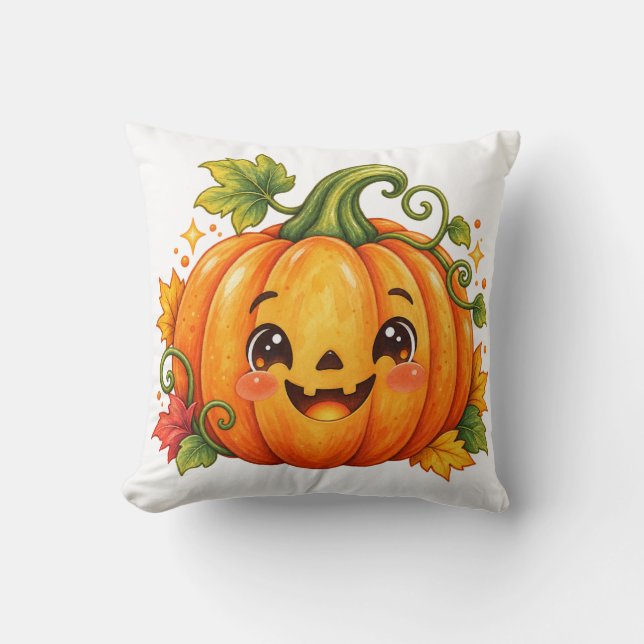 Cute Halloween Pumpkin Throw Pillow | Whimsical Fa (Front)