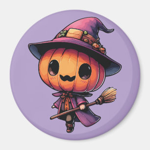 Cute Halloween pumpkin witch Magnet