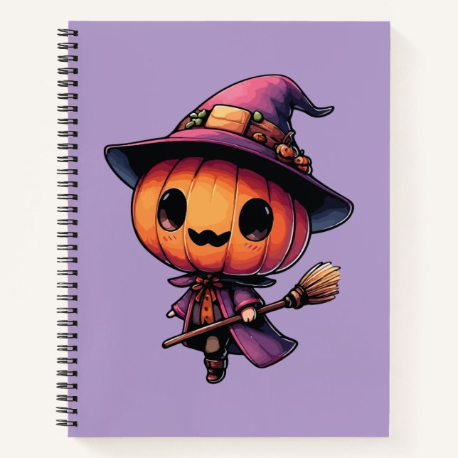 Cute Halloween pumpkin witch Notebook (Front)