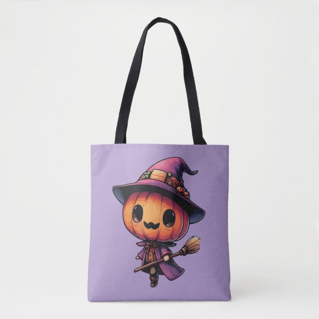 Cute Halloween pumpkin witch Tote Bag (Front)